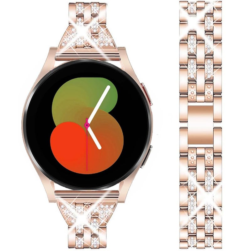 DEALELE Bands Compatible with Samsung Galaxy Watch 7 / FE / 6/6 Classic / 5/5 Pro / 4/4 Classic/Huawei GT3 / GT2 42mm, 20mm Bling Diamond Metal Replacement Strap for Women Men (Rose gold) - Image 2